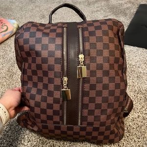 The Luxe Checkered Backpack - Brown
